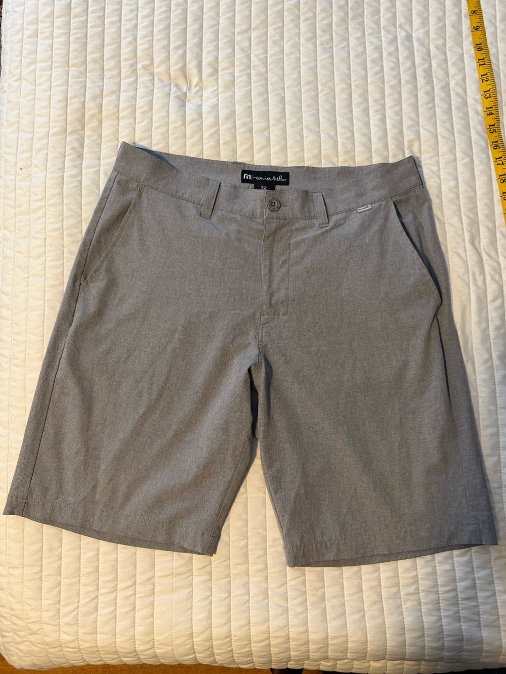 TravisMathew Gray Solid Chino Flat Front Men's Shorts Logo Button Slash P49